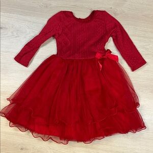 Mia & Mimi Red Long Sleeve Knit Dress with Bow & Tutu Skirt 4T